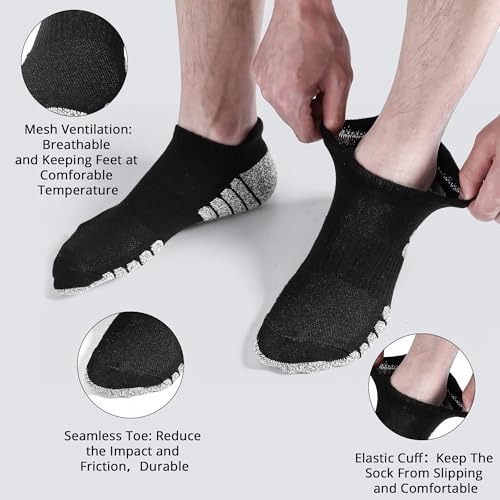 Cotton Cushioned Low Cut Running Socks for Men & Women, Ankle Socks Black 6 Pairs Arch Support Breathable4