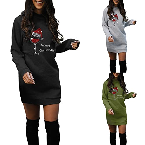 Weihnachtskleid Damen Weihnachten Kleider Weinachtspulli Knielang Blusenkleid Langarm Rundhals Weihnachtskostüm Pullover hoodie Weihnachtsfeier...