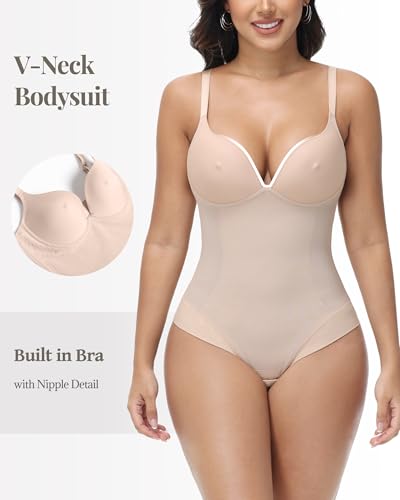 Image of SHAPESHE Womens Shapewear Bodysuit Built In Bra Body Shaper Tummy Control Low Back