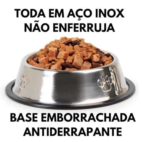 Comedouro Bebedouro em Aço Inox com Base Antiderrapante para Cães e Gatos Prata