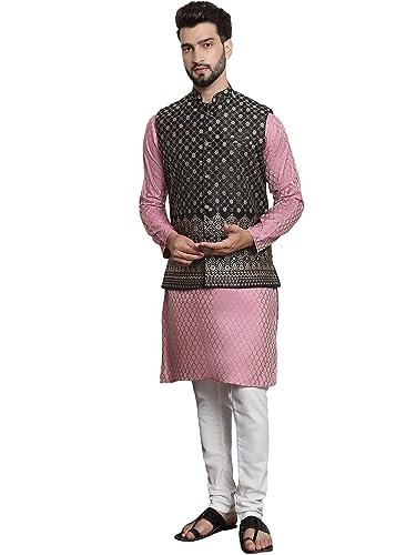 Image of SOJANYA (Since 1958 Men's Jacquard Silk Kurta and Pyjama with Nehru Jacket
