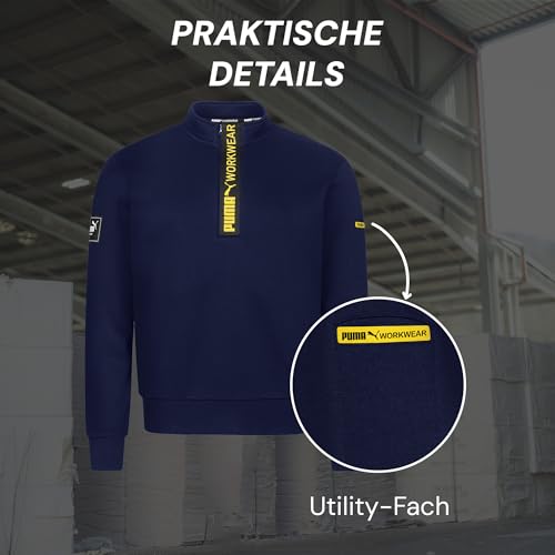 PUMA-Workwear-Advanced-Kollektion-Sweatshirt-Herren-Pullover-mit-Reissverschluss-Utility-Fach-an-der-Schulter-Robustes-und-atmungsaktives-Gewebe-Fuer-Handwerk-und-Logistik