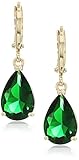 Crystalline Azuria Teardrops Wedding Dangle Earrings with Green Simulated emerald Zirconia Crystals 18K Gold Plated for Women