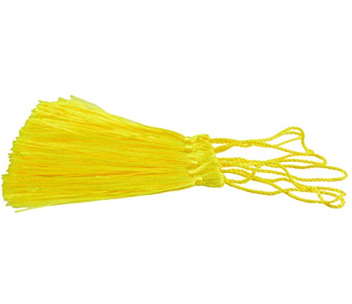 Image of 100pcs 13cm /5 Inch Silky Floss Bookmark Tassels with 2-Inch Cord Loop and Small Chinese Knot for Jewelry Making, Souvenir, Bookmarks, DIY Craft Accessory (Yellow)