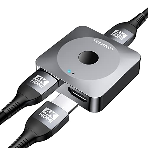 TECKNET HDMI Switch 4k@60hz Splitter, Aluminum Bidirectional HDMI Switcher 2 in 1 Out, Manual HDMI Hub Supports HD Compatible with Xbox PS5/4/3 Blu-Ray Player Fire Stick Roku(Cable is not Included)