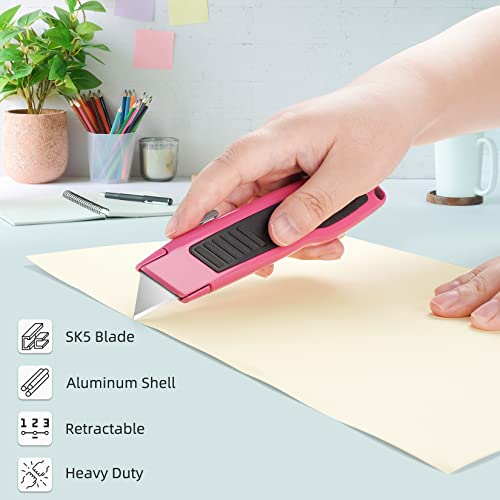 Image of DIYSELF 4 Pack Box Cutter Retractable, Razor Knife with Auto Lock, Box Opener with 10 Blades, Box Knife, Sharp Utility Knife Retractable, Boxcutter for Cardboard, Carton, Drywall, Exacto Knife