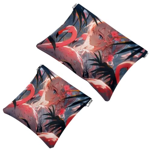 2Pcs Starry Sky Flamingo Girl-895 Shrapnel Pouch: borsa compatta per il trucco per donne esperte di viaggio Multicolore