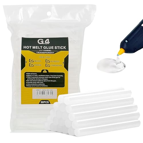 G4GADGET Hot Glue Sticks 50 Pack Glue Sticks for Glue Gun | Strong Bond | Fast Melt | Clear Hot Melt Glue Sticks for Crafting DIY Repairs Arts & Crafts (50 11mm x 100mm)