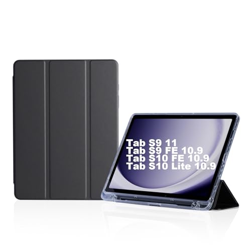 Capa tablet Para Samsung Galaxy Tab S10 Lite/ S10 FE 10.9"/S9 FE 10.9"/S9 11", Case Anti Impacto, com suporte para caneta S, Premium Slim,Transparente e portátil (Preto)