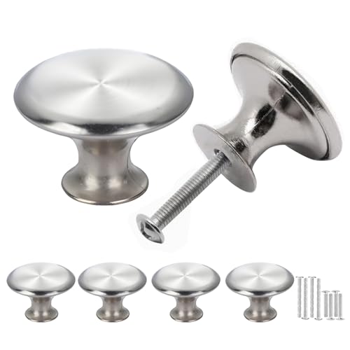 Misuyue 4 Stück Möbelknöpfe Silber, 30mm Runde Schrankknöpfe Edelstahl mit Schrauben, Türknöpfe für Schublade, Möbel, Küchenschränke, Kleiderschrank