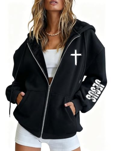CEZOUAE Womens Zip Up Hoodie Jesus The Way The Truth The Life Sweatshirt