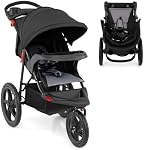 HONEY JOY Jogging Poussette, Pousset de course pliable avec/Canopée réglable & Siège inclinable, 2 Supports de coupe, plateau Snack, panier de rangement, pneus de vélo, poussette de baby-jogger pour les enfants (Noir)