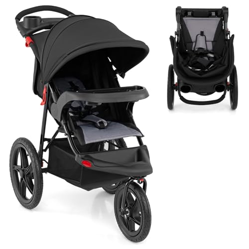 HONEY JOY Jogging Stroller, Foldable Running Stroller w/Adjustable Canopy &