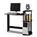 FURINNO Compact Computer Desk with Shelves, Round Side, Espresso/Black