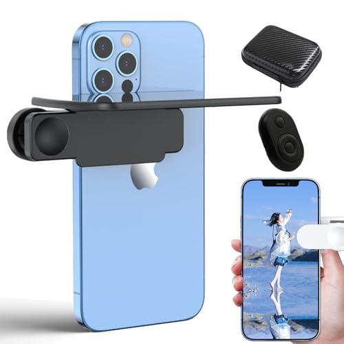 Smartphone Camera Mirror Reflection Clip Kit, Adjustable HD Glass Mirror Effect Lens for iPhone and All Phones, Portable Selfie Clip Reflection Mirror for Outdoor Travel Photography (Set B Black)