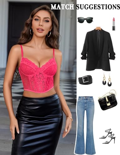 Image of Avidlove Lace Bralette for Women V Neck Bustier Corset Tops with Underwired Racerback Adjustable Strap Crop Top