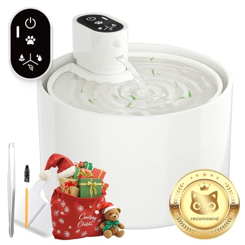 Ceramic Cat Water Fountain,Cat Water Fountain Cordless Sensor Automatic with Ultra-Quiet Pump for Cats, Dogs, Multiple Pets
