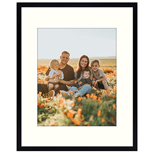 Golden State Art, 16x20 Picture Frame - Ivory Mat for 11x14 Photos - Black Wood Grain Style - Wall Display - Great for Poster, Weddings Photos, Family Pictures, Memories, Gift
