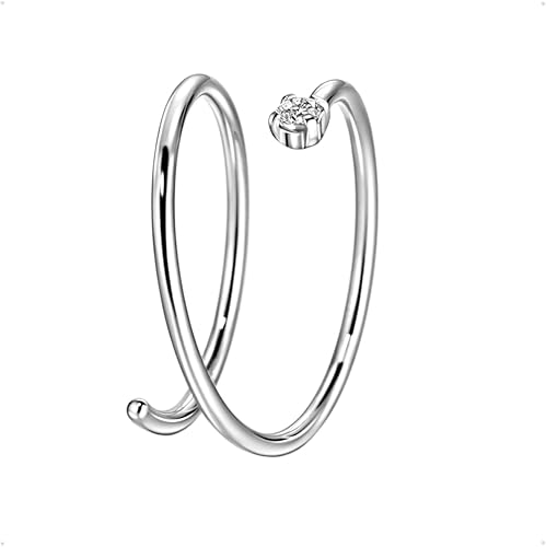 Aro de nariz doble de 0.78 oz y 0.394 pulgadas para un solo piercing, acero quirúrgico plateado en espiral para mujeres y hombres, piedra natal de