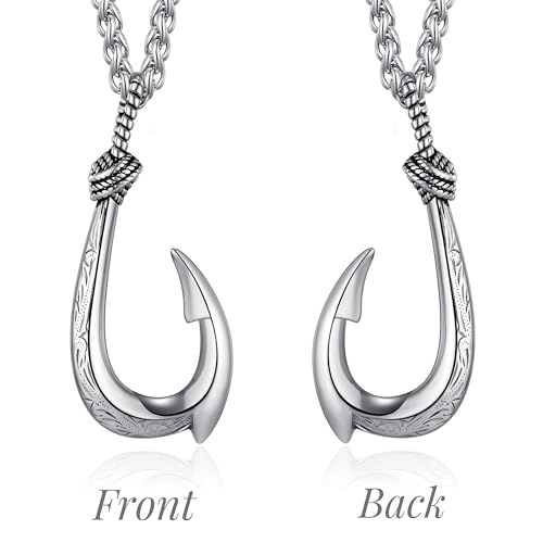 MOO&LEE Fish Hook Necklace for Men Hawaiian Makau Necklace Maui Fish Hook Pendant with 24 Inch Stainless Steel Chain3