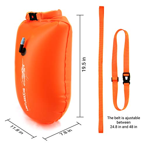 Boyarín y Bolsa Seca para Nado - para Nadadores, Aguas Abiertas y Triatlón. Boyarín Inflable para Adultos y Niños. Color Naranja Señal miniatura 4