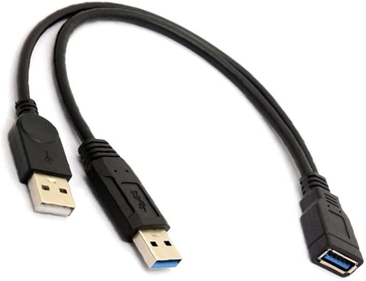 Black USB 3.0 Female to Dual USB Male Extra Power Data Y Extension Cable Splitter Adapter for 2.5" Mobile Hard Disk