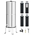 Purewell 3.5G Family-Sized Gravity Water Filter System, 3-Stage 0.01?m Ultra-Filtration Stainless Steel Countertop System with 4 Filters and Stand, Reduce 99% Chlorine, PW-3G