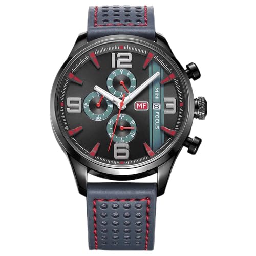 QTMIAO 美しいmini focus時計 MINI FOCUS/メンズビジネスウォッチ/ 3眼6針/カレンダー防水防水/革ストラップ0016G (Color : 5)