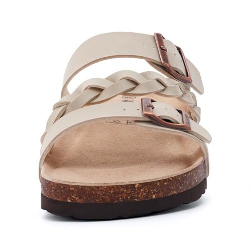 Image of KIDMI Women's Cork Footbed Sandals with Arch Support Comfortable Slip-On Slide Sandals With Adjustable Buckle for Summer