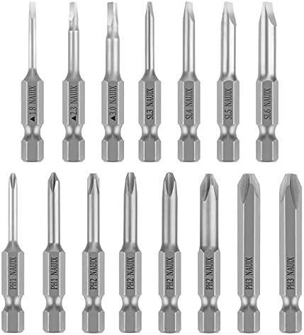NAUIX 15 Piece Slotted Phillips Triangle Screwdriver Bit Set, 1/4 Inch Hex Shank S2 Steel Magnetic 2 Inch Long Drill Bits