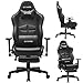 SITMOD Gamer Stuhl Schreibtischstuhl Ergonomisch PC Stuhl mit FußStüTzen und Massagefunktion Racing Computerstuhl Einstellbarer Leder Gasdruckfeder BüRostuhl Zocker Stuhl Gaming Stuhl Schwarz