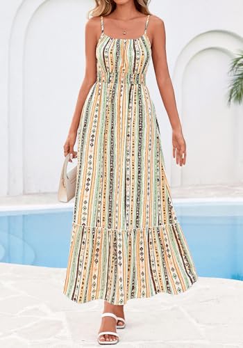 BTFBM Summer Dresses for Women 2026 Sundresses Sleeveless Spaghetti Strap Boho Beach Vacation Outfits Spring Maxi Dress(Print Green Yellow, XX-Large) — view 2