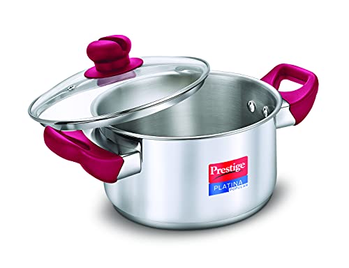 Image of Prestige Platina Popular Stainless Steel Gas and Induction Compatible Casserole with Glass Lid, 240 mm, 5.5 Litre