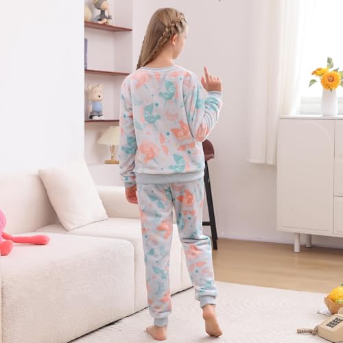 V.&GRIN Girls Fleece Pajamas, Cute Soft Warm Fuzzy Winter Longsleeve Sleepwear Set for Teens Size 7-16 Years3