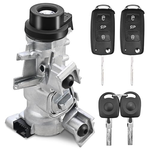 Yinlowa Ignition Switch Lock Cylinder Assembly with Keys & 48-Chip - Replaces 1K0905851B, 1K0905851 - Compatible with VW Jetta 2006-2018, Golf 2004-2011, Eos, Rabbit - 1.4L 2.0L 2.5L Engine