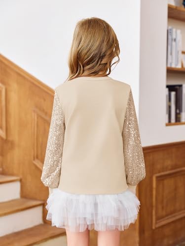 Image of Haloumoning Girls Sequin Shirts Kids Cute Long Sleeve V Neck Tops 5-14 Years