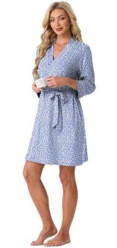 Image of PrinStory Womens Robe Knee Length Soft Knit Bathrobe S-2XL | V-Neck 3 /4 Sleeve Robes with Pockets, Lightweight, Breathable Bath Robe for Shower, Spa, Travel, Home, Party, Nursing