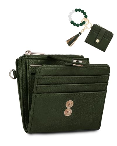 Image of Keychain Wallet Wristlet for Women,RFID Small Wallet for Women | Wallet Wristlet with Zipper Coin Pocket,Vegan Leather Card Wallets for Women, 2 ID Window,Gift