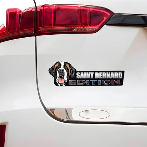 Image of Cute Dog Car Badge Laser Cutting Car Emblem,Funy 3D Acrylic Dogs Badge Rated Car Emblem Automotive Badge Decals and Stickers for Car, Truck, Rv, Boat Exterior Decoration (Saint Bernard)