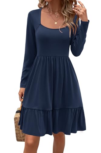 Image of Newshows Women's 2026 Summer Casual Square Neck Ruffle A Line Beach Vacation Sundress Work Business Dress with Pockets