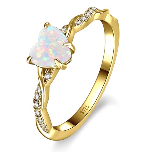 1.25ct Created Opal Ring for Women 14K Gold Plated Sterling Silver Fire Opal Heart Ring for Women Promise Ring Engagement Ring for Anniversary Token of Love Size 9.5