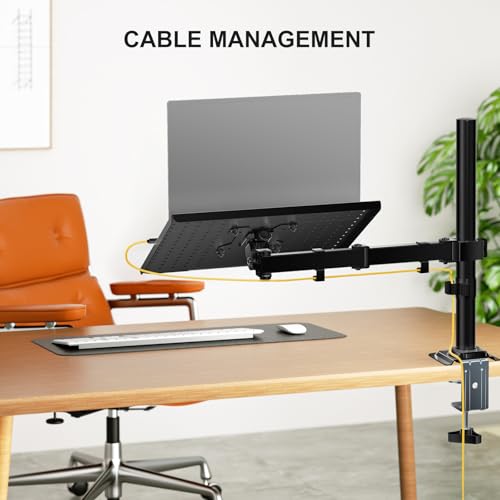 Image of WALI Laptop Desk Mount for 17 inch Notebook, Adjustable Single Monitor Arm with Laptop Holder for 32 inch Screen, Laptops Stand with Ventilated Tray, Up to 10 kg, (M00LP), Black