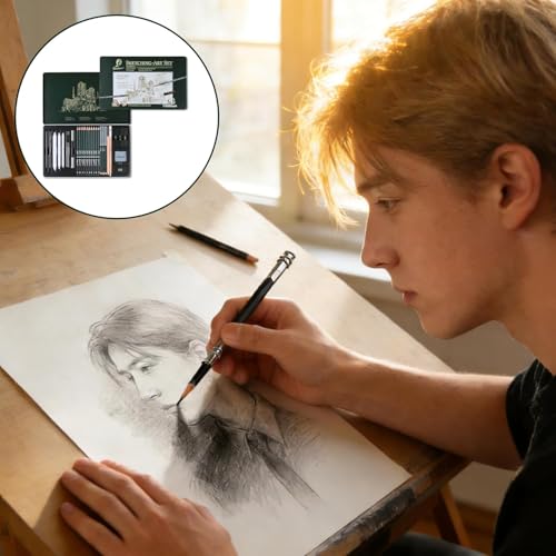 Image of PLUSPOINT 27 Piece Sketch Drawing Pencil Set for Artists, Professional Graphite Sketching & Shading Kit with B to 8B Pencils for Adults, Teens & Beginners