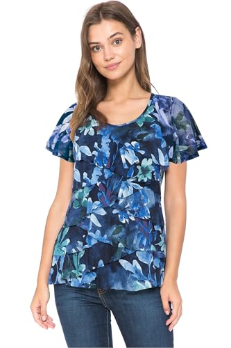 Image of LEEBE Women and Plus Size Printed Mesh Ruffle Top (Small-5X)