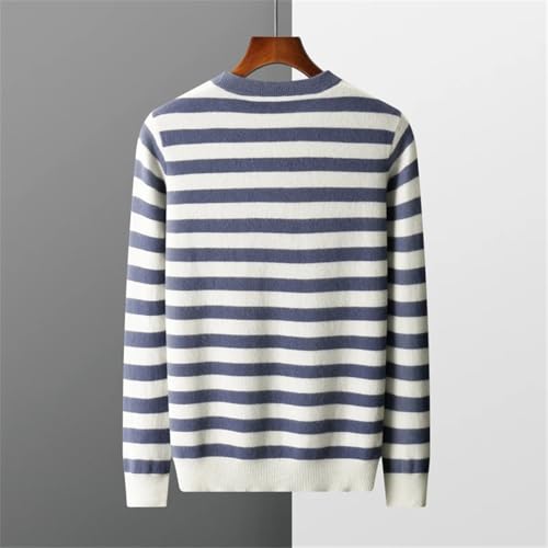 Mens Crew Neck Striped Sweater 100 Percent Merino Wool Knitted Pullover Casual Long Sleeve Jumper2
