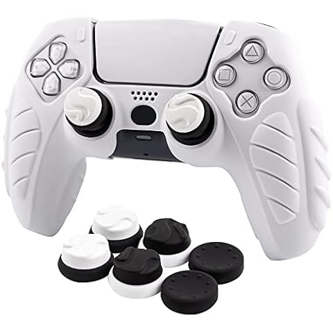 Cybcamo Anti Slip Controller Grip Soft Silicone Skin for PS5, Ergonomic Silicone Protective Case for PS5 Controller with 6 Grey Thumb Stick Caps-Grey Cover