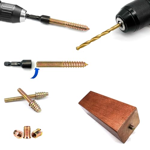 Image of 2 Pcs Hanger Bolt Driver and Drill, Alloy-Steel Driver with HSS Twist Drill for 1 /4 inch-20 Double Headed Wood Screws Fully All Threaded Rod,Threaded Insert Hexagon Head Drivers and Drills Bits