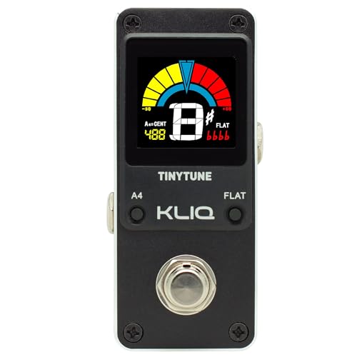 KLIQ TinyTune Pro Stage Tuner Pedal for Guitar & Bass, Mini Chromatic Pedal with True Bypass, Silent...