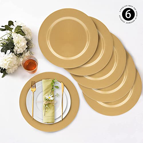 Maoname Gold Charger Plates, Set Of 6, 13-Inch Round Plastic Plate Chargers For Dinner Plate, Table Setting, Elegant Wedding Decor #TOP3