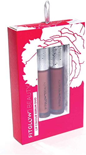 Fitglow Beauty Lip Color Serum Duo, Root & Buff - Organic Lip Gloss 2-Pack with Vegan Collagen & Beet Extract (20g)